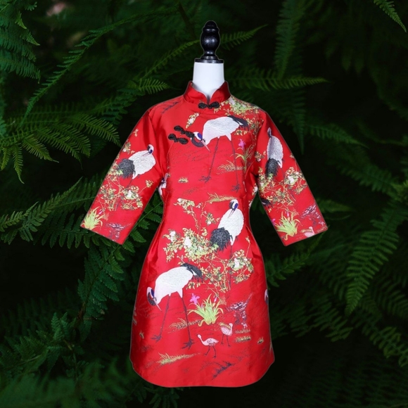 Vintage Style Cheongsam Red Crane Dress - Picture 1 of 8